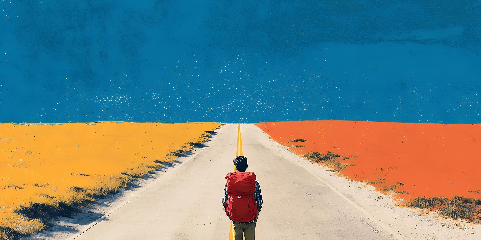 Persona in cammino al centro di una strada che si apre verso l’orizzonte, metafora della ricerca di significato secondo la logoterapia di Viktor Frankl.